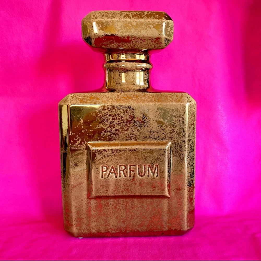 Z Gallerie Gold Perfume Bottle Statue Girly Decor Bank Shiny Glam Fragrance Art
